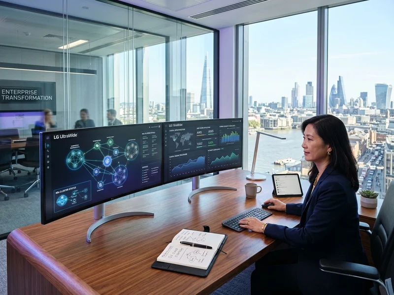 Business team reviewing an enterprise dashboard and portal on screen